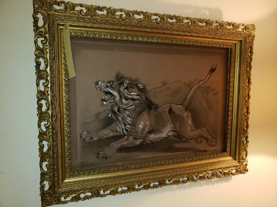 Ornate Framed Lion Artwork