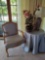 Upholstered Arm Chair , Side Table w/Lamp & Decor