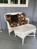 Wicker loveseat and table