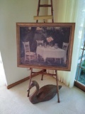 Oil on Board Painting w/ Easel & Wooden Duck