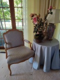 Upholstered Arm Chair , Side Table w/Lamp & Decor