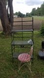 Metal bakers rack and vanity chair