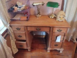 Wooden Desk, Desk Lamps, Pig Figuerine, Albert Williams Print and Contents