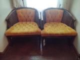Two Upholstered Cane Side Chairs