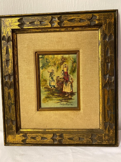 Carolyn Humphreys oil on board, ladies w/ water jugs, 14.5 x 16.5 frame size.