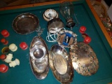 Silverplate and Unmarked Dishes and Pitcher