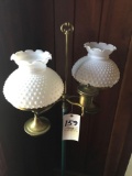 Double lighted floor lamp with milk glass shades