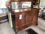 Antique oak server with mirror