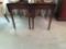 Two leather inlay top drop-leaf end tables with drawer