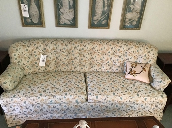 Two-cushion floral upholstered sofa