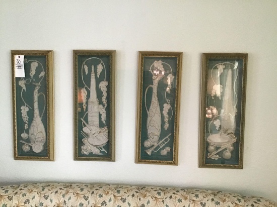 Four framed shadowbox-style pictures