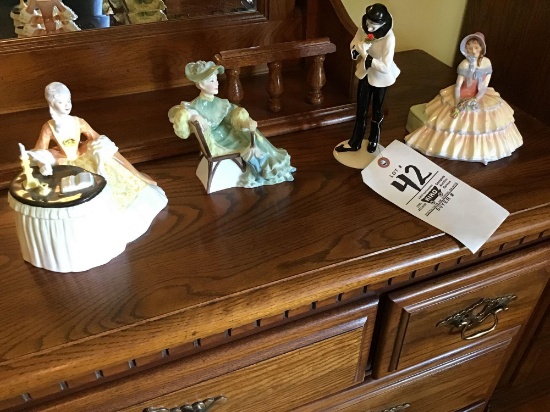 3 Royal Doultons and one Lenox The Suitor figurine