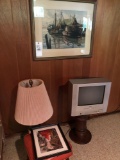 R. Wilhelm nautical art, TV, lamp and stool