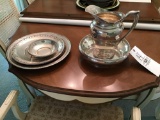 Sterling silver servingware including picture and bowl and serving trays