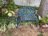Floral Metal Bench and Stand