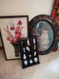 Needle print picture, Oval Ancestral Picture and mini Oriental Vases