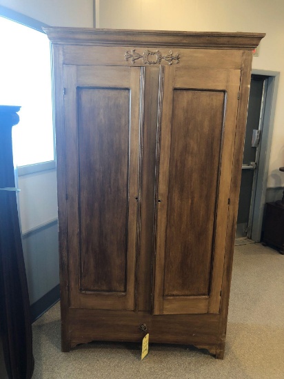 Early 2-Door Wood Wardrobe with Applied Carvings