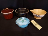 McCoy oven proof bean pot, Dryden covered dish, pudding bowl, banded batter bowl