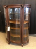 Oak Curved-Glass Mirrored-Back China Cabinet