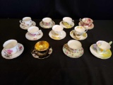 Assorted cups and saucers (china)