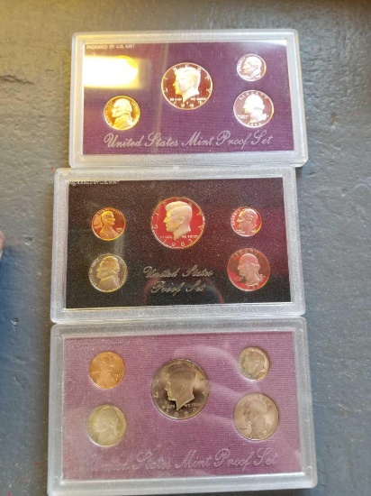 3 proof sets, 1992, 1983, 1989, bid x 3