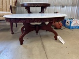 Oval marble-top rose carved coffee table