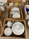China set with gold trim, Norman Rockwell mugs, three boxes