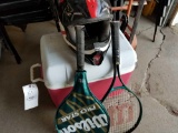 Cooler, helmet, rackets
