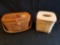 Longaberger hearthland weave small purse basket, painted lid. 1989 natural tissue basket w/lid