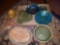 Enameled bowls, pottery, stone ash tray and decor