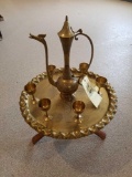 Brass tea service on wood stand