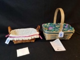 Longaberger 1990 sm. oval basket w/ liner, 1992 unstained Easter basket with liner shoe string weave