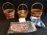 Longaberger inaugural baskets, '97 left handed weave, '89, '93, w/ tie on and 2 liners