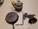 Cast iron kettle, Griswold skillet and bell