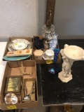 Plates, cups, vases, lamp, hair trimmers, candle stick