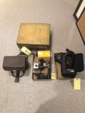 Cameras, timers, flashes, JVC camcorder, camera trunk and case