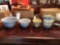 Roseville Spongeware bowls, pitcher