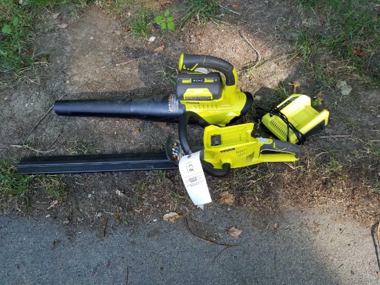Ryobi 40V blower and hedge trimmer with battery and charger