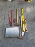 Grouo of yard tools, levels, bolt cutters