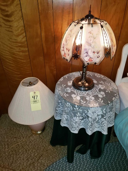 Touch Lamp, Pink Lamp, Glass-Top Side Table