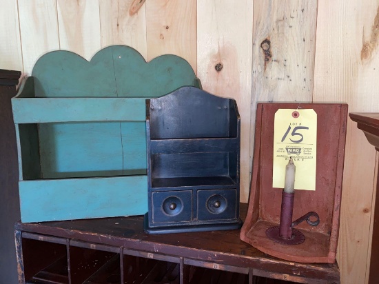 Primitive wall shelves and candle holder