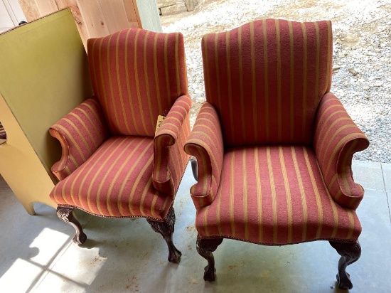 Pair of claw and ball foot upholstered chairs - very nice