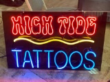 High Tide Tattoos neon sign. 24 x 39