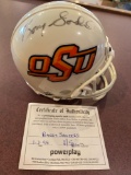 Barry Sanders autographed Oklahoma State University helmet. Has COA