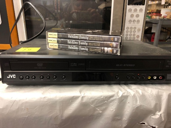 JVC DVD player and VHS player with Addams family DVDs