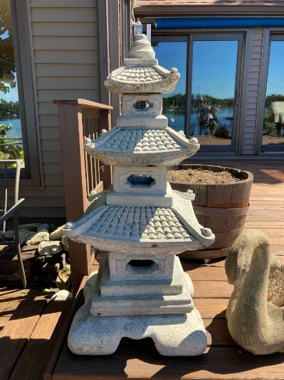 Concrete 5-piece Pagoda Japanese garden statue, approximately 4' tall