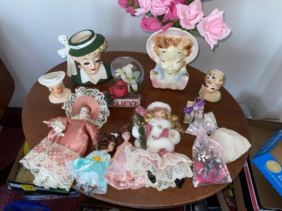 Napco lady vases, 4 dolls, Royal Copley vase, etc.