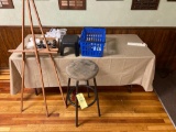 2 tables, stool, easel