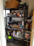 Paints, oils, tools, air greaser, 2 shelves