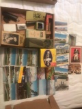 Early post cards, tin, book, collectibles